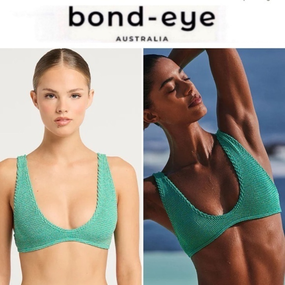 Bond-Eye Scout Crop Green Bikini Top Lagoon Lurex OS 100$